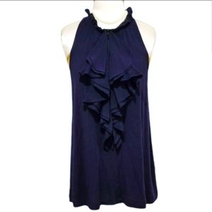 Theory Top Navy Ruffle Haltered Top